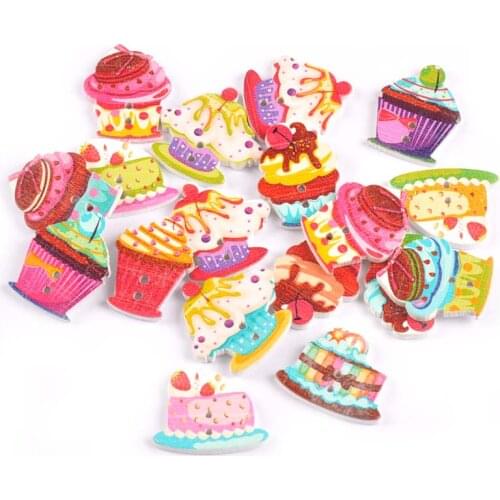 18x25mm 25Pcs Woodcrafts Mixed Beautiful Cake Wooden Buttons For DIY Handmade Scrapbooking Crafts Button Sewing Clothing M1587