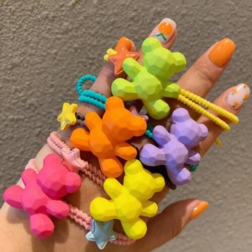5 Colors Women Fashion Candy Color Matte Bear Elastic Hairband Girl Ponytail Holder Hair Tie Rope