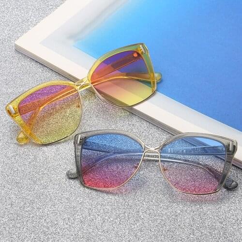 Luxury Brand Rivet Gradient Plastic Half Semi Rimless Cat Eye Sunglasses Glasses Custom