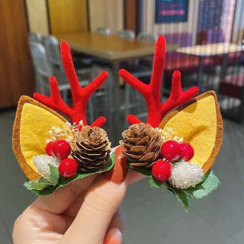 2PCS Christmas Hair Accessories Headband New Year Decor 2021 for Baby Girls Women on the Head Rim Gift Dear Horns Antler Elf Ear