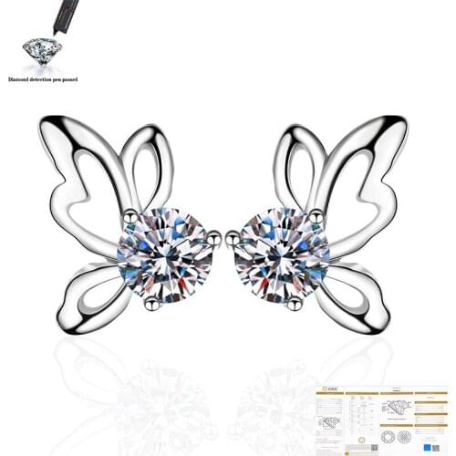 VVS1 butterfly Round Cut Total 1.0ct Diamond Test Passed Moissanite 925 Sterling Silver Earring Fine Jewelry Girlfriend Gift
