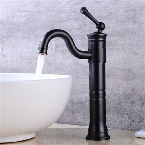 Basin faucet Total Brass Sink Mixer Tap Hot Cold Faucet Retro Bathroom Crane Single Handle Black Oil Brushed Water Tap Torneira