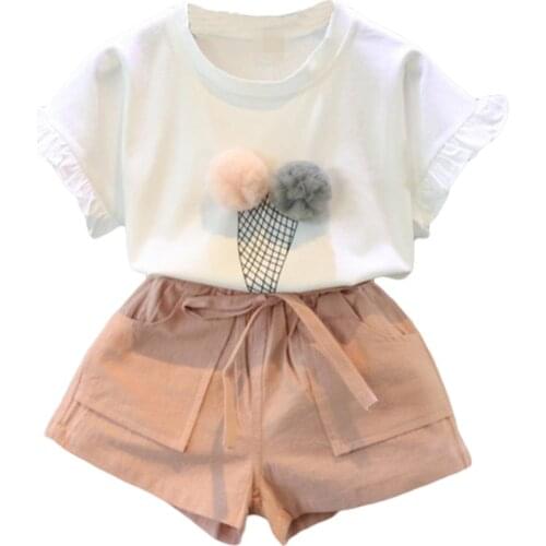 Sport suits for girls Clothing Sets Summer Casual Style Flower Design Short Sleeve T-shirt+Double Pocket Pants 2Pcs For 2-6T