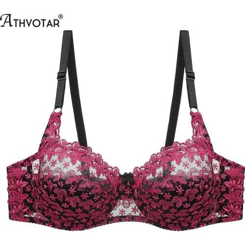 ATHVOTAR Ultra Thin Cup Sexy Bralette Lace Embroidered Tops Womens Bras Plus Size Push Up Breathable Large Underwear