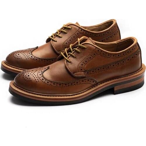 Vintage British Handmade Men Casual Shoes Cow Leather Round Toe Dress Ankle Boots Tooling Wedding Brogue Motorcycle Boots Wedge