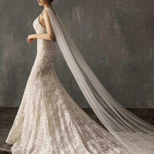 Women Tulle Cathedral Floor Length Wedding Capes Shoulder Imitation Crystal Jewelry Floral Appliques Bridal Long Wraps