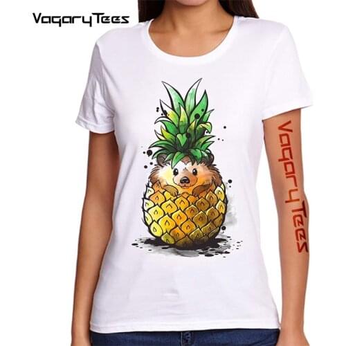 2021 Women Summer Fashion Pineapple hedgehog tropical watercolor Lady T-shirts TopLadies Womens Graphic Female Tee T-Shirt