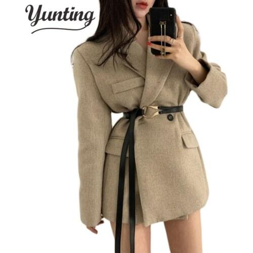 New Fashion 2020 Designer Blazer Jacket Womens Double Breasted Buttons Blazer Outer With Belt