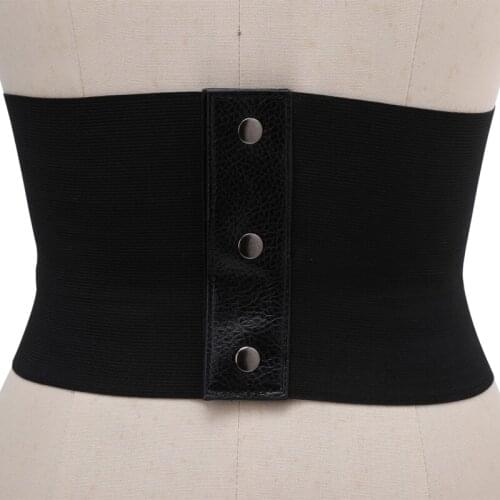 Retro Lady Waist Shape Corset Wide Elastic Faux Leather Belt Stretch Waistband X5XA