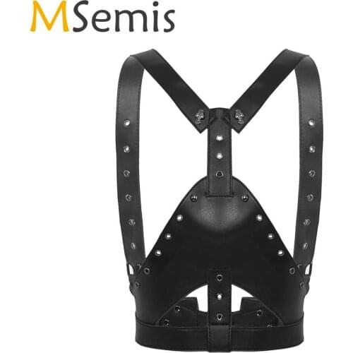 MSemis Women Leather Body Chest Harness Straps Fashion Punk Waist Belt Goth Lingerie Festival Carnival Rave Clothes Pole Dance