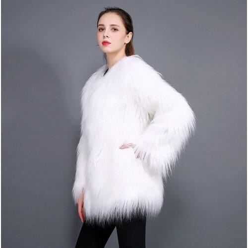 Female Faux Fur Coat Women Long Hair Overcoat Winter White Long Sleeve Top Plus Size Furry Coat Xxxl Girls Fluffy Jacket Elegant