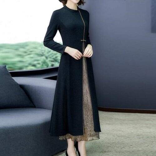 Mom Plus Size Slim Long Dress Women Spring Sexy Female Long-Sleeved Dress Fashion Elegant Ladies Office Wark Dress Party AA5858
