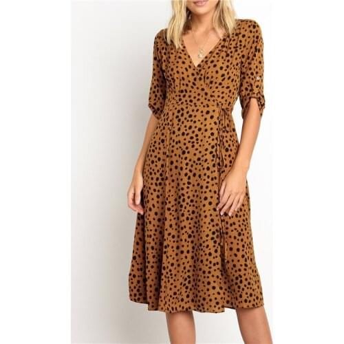 V Neck Dot Print Dress Women Spring Summer A-line Dresses for Woman Casual Dress