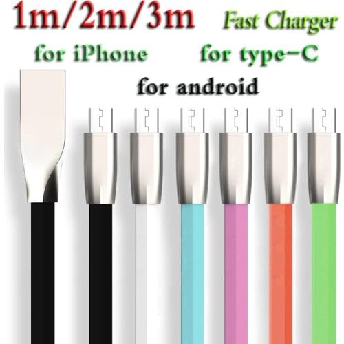 1m/2m/3m 2018 2A 3D diamond Zinc Alloy USB Cable Charger Power Cord for 8pin iPhone 7 6 type-c android fast Adapter Wire 100 pcs