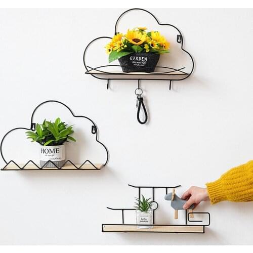 1pc Cloud Iron Frame Simple Wooden Rack House Wall Hook Clothes Holder Key Hanging Home Decoration