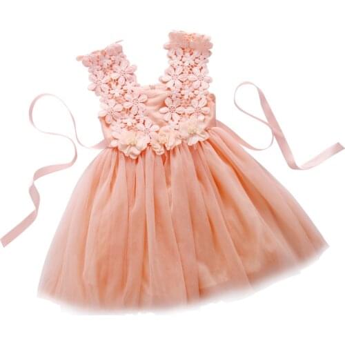 2016 Fashion Baby Girls Princess Lace Tulle Flower Gown Sleeveless Lace Formal Party Dress Outfits Costume