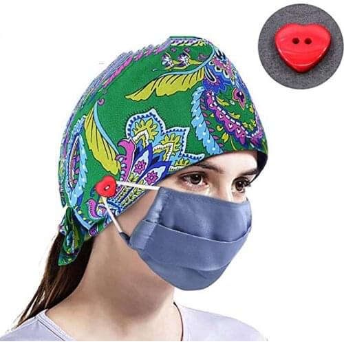 2020 New Fashion Breathable Scrub Cap Printed Button Work Hat Casual Unisex Outdoors Nurse Work Hat Dust Pregnant Woman Cap