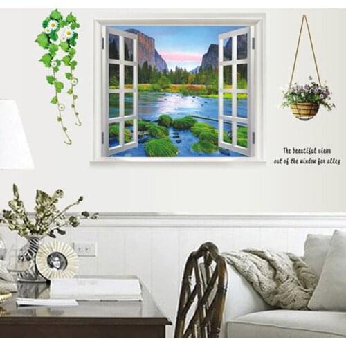 3D effect window Landscape wall stickers Living Room bedroom wall decals window poster wall paper poster mural