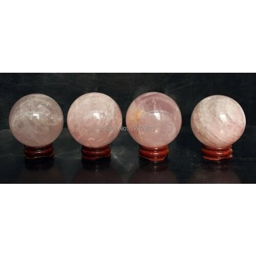 4pcs 40MM AAA NATURAL PRETTY ROSE QUARTZ CRYSTAL SPHERE BALL HEALING + STAND