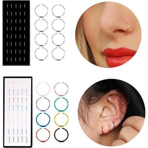 40pcs/set Circle Approx 8x0.5mm Colorful Stainless Steel Nose Hoop Nose Ring Stud Body Piercing Labret Jewelry Punk Style New