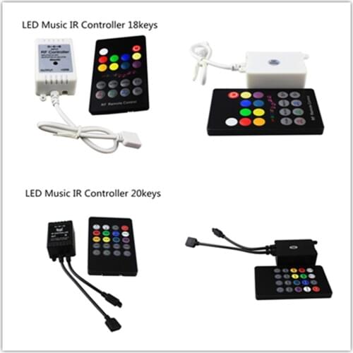 50pcs Best selling DC12V 24V led sound controller IR music controller with 20/18 keys for 3528 5050 RGB LED Strip lights 6A