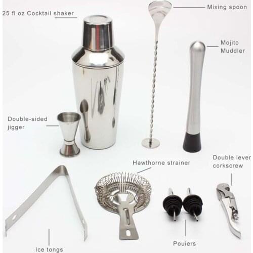 750ml Stainless Steel Swinger Long Scoop with Ice Cube Clip Bartender Tool Kit, Log Storage Rack Bartender Tool Set 9 PCS/set