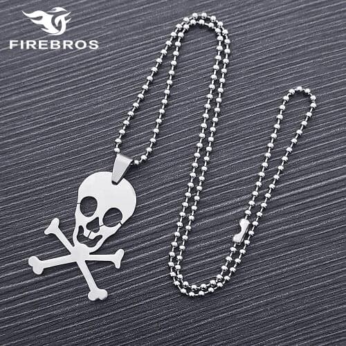 FIREBROS 2021 New Free 20/24" Chain Silver Color High Polished Stainless Steel Skull Pendant Necklace Men Women Jewelry Gift