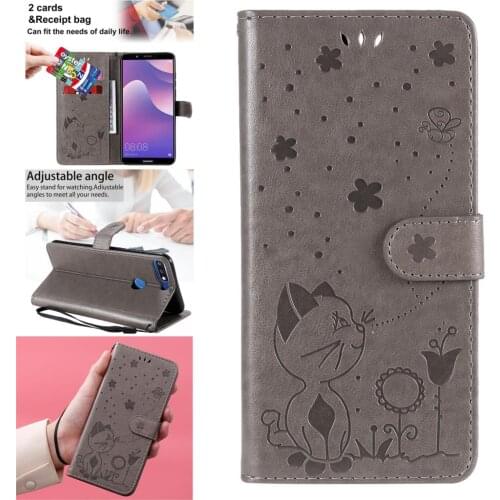 Smartphone Covers For Huawei Enjoy 8 Cute PU Leather Flip Book Phone Bag Case Estuche hoesje Nova 2 Lite Honor 7C Y7 Prime 2018