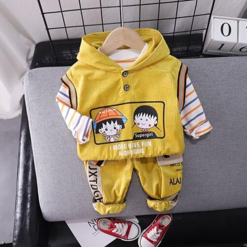 Toddler Infant Clothes Outfit Baby Girls Boys Clothing Set Autumn Kids Cartoon Hooded Vest Striped T-shirt+Pants Baby 3pcs Suits