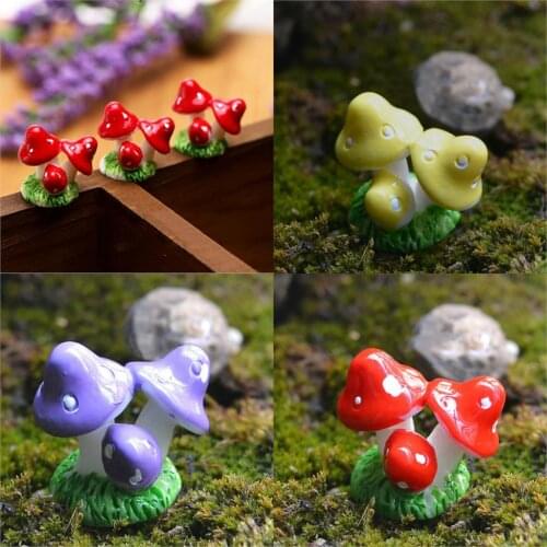 DIY Dollhous Red Mini Mushroom Resin Crafts Fairy Garden Miniatures Garden Ornament Decoration Terrarium Figurines Decor 4Colors