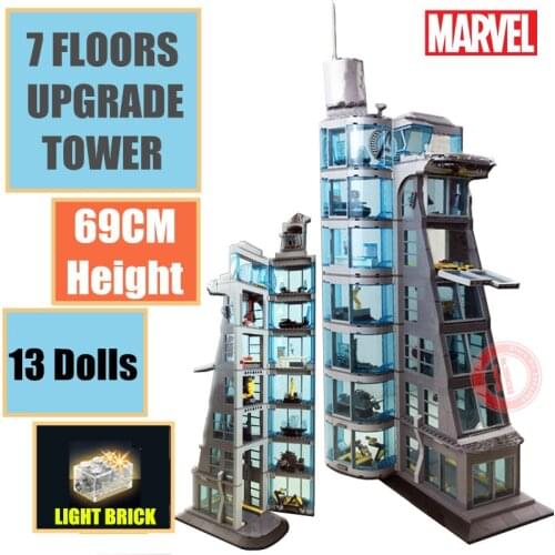 New Marvel Avengers Tower Super Spiderman Iron Man Starks Industry Thor Thanos Figures Streetview Building Block Brick Gift Toy