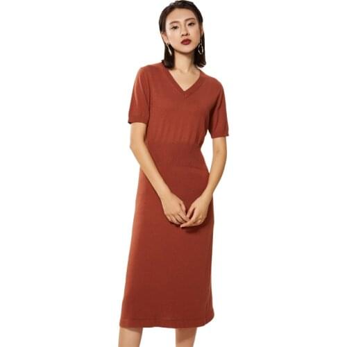Cashmere Women Summer Knitted Dress 2018 Autumn T Shirt Dress V-neck Vintage Short Sleeve Tunic Vestidos Womens Midi Dresses