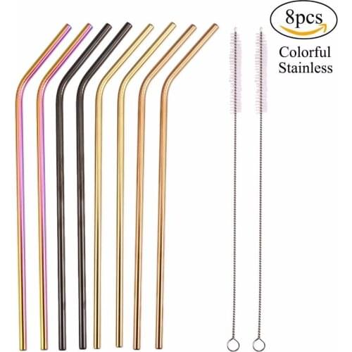 Colorful Stainless Steel Straws Reusable Drinking Straws with Brushes 20/30oz Stainless Tumblers Metal Straws 8PCS