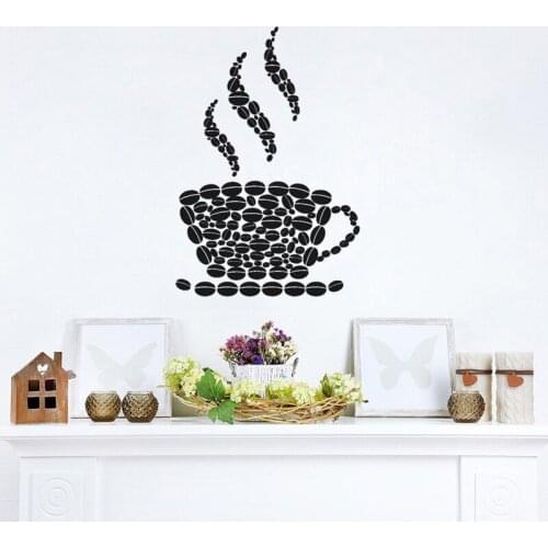 Creative Coffee beans Sticker Restaurant Kitchen Removable Vinyl Wall Stickers DIY Home Decor Waterproof Wallpaper JG1552