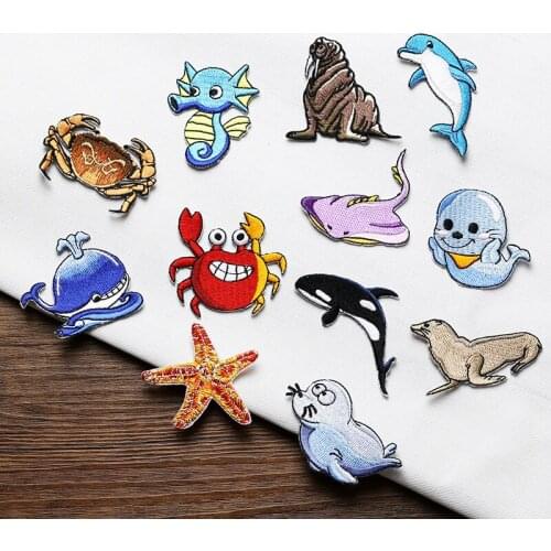 1 Piece Embroidered Crab Star Dolphin Patches For Clothing Iron On DIY Patches Applique Stickers Clothes Sew Badges Patchwork