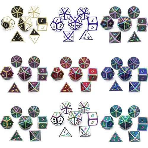 Metal dice dnd dices set rpg polyhedral solid dice table games Zinc alloy digital d&d dice 7pcs D4 D6 D8 D10 D12 D20 dnd dices