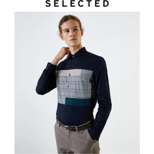 SELECTED Mens 100% Cotton Slim Fit Checked Long-sleeved Shirt S|419405513