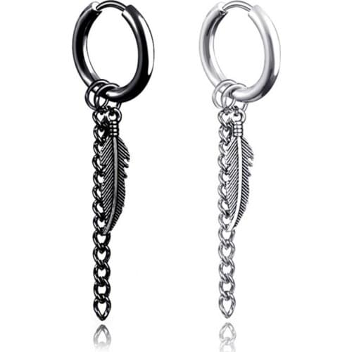 1Pc Mens Tassel Chain Black White Plated K Earring Guys Jewellery Accessory Hipster Grunge Style Punk Dagger Earrings Hot