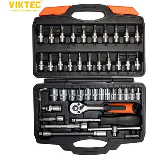 Viktec 1/4-inch Drive Socket Set 46pcs Metric 1/4" Screwdriver Ratchet Wrench for Auto Repairing & Household Wrench