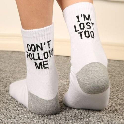 Unisex Funny Word Letter Print Cotton Long Crew Socks Message Hip Hop Skateboard C90B