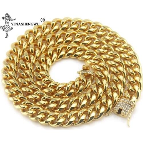 New Color 14mm Cuban Link Chains Necklace Fashion Hiphop Jewelry 3 Row Rhinestones Iced Out Necklaces For Men