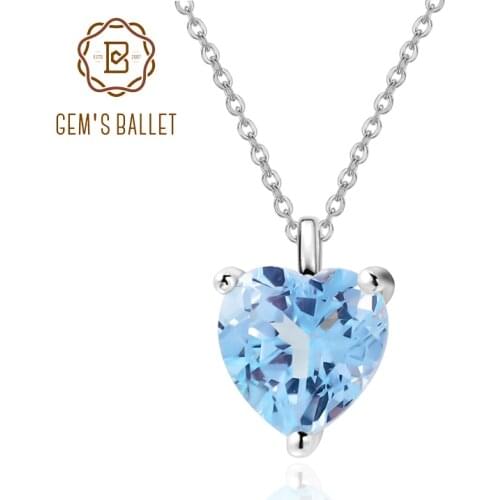 GEMS BALLET 925 Sterling Silver Heart-shaped Jewelry 1.54 CT Natural Sky Blue Topaz Pendant Necklace Women Gifts