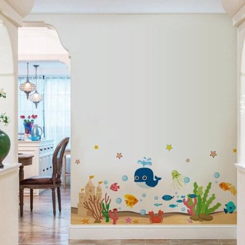 Under Water World Whale Sealife Fish Bubble Wall Sticker Kids Beroom Bathroom Decals Nursery Mural Art Cartoon Home Decorations