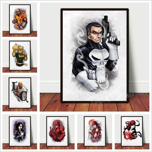 Marvel The Defenders Superhero Anime Manga Poster Canvas Wall Art Painting Retro Living Bedroom Study Dorm Decor Module Mural