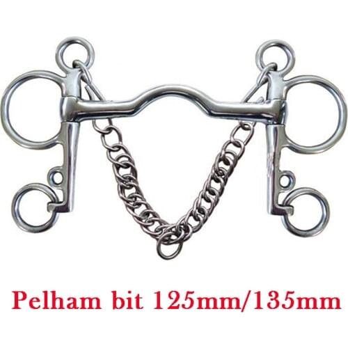 Equestrian Products Horse Bit Stainless Steel Pelham Bit With Hooks & Curb Chain Low port mouth