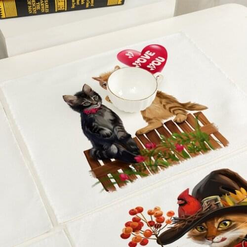 Placemat TV Cabinet Cloth Waterproof Tea Table Cloth Nordic Tablecloth Ins Cotton and Linen Printing Pattern Cat Series