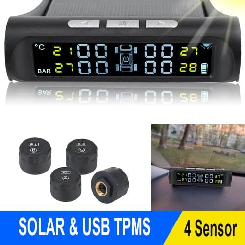 Car Accessories Solar TPMS Tyre Pressure Monitoring System with 4 External Sensors Digital LCD Display Tire Diagnostic Kit