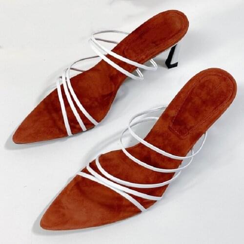 Women Shoes Summer Female Concise Slippers Fashion High Heels Chaussure Pointed Toe Shoes Career Ladies Black Slides Outdoor