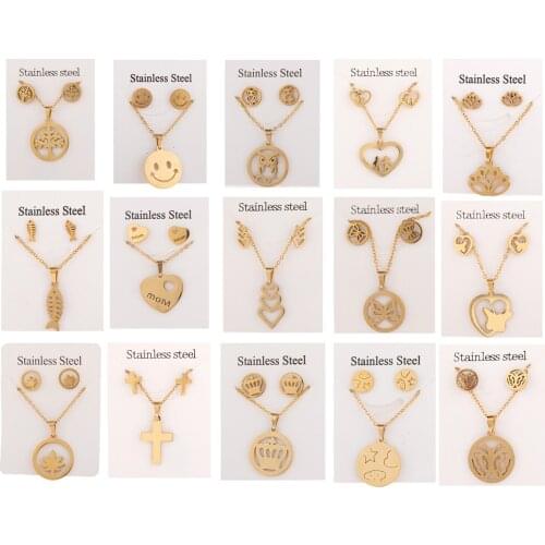 YEYULIN Gold Color Bear Butterfly Heart Fish Shape Stainless Steel Pendant Necklace Sets For Women Earrings Jewelry Sets