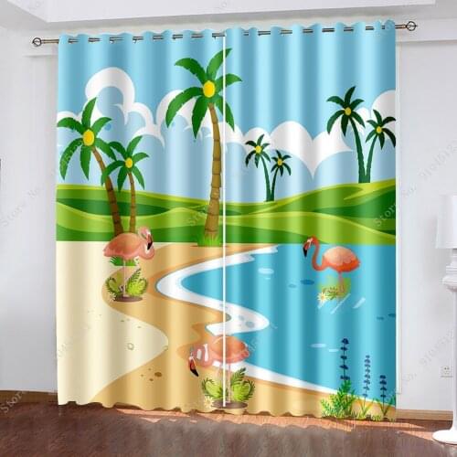 Pink Flamingos Curtain Girl Bedroom Room Floral Cartoon French Curtains Blackout Window Photo Curtains 3D For The Hall Shading